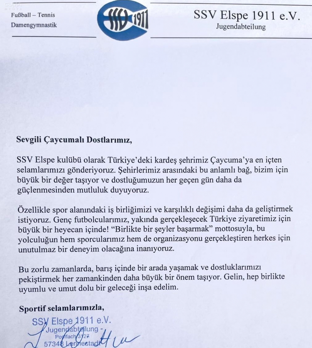 Almanya'dan Çaycuma'ya Sıcak Kardeşlik Mesajları