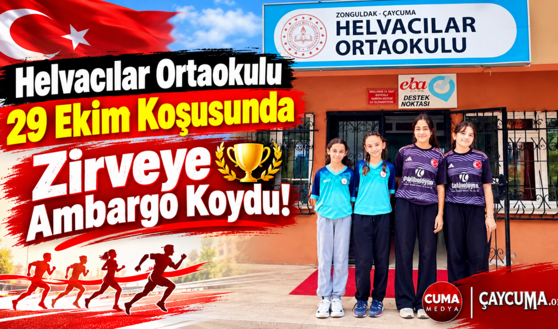 Zonguldak’ın Çaycuma ilçesine bağlı Helvacılar Ortaokulu, 29 Ekim Cumhuriyet Koşusu’nda