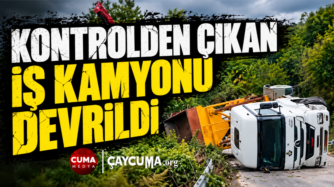 Virajlı kesimde kontrolden çıkan bir iş kamyonu devrildi.