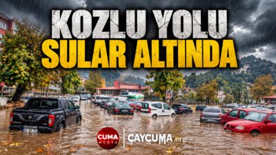 Zonguldak’ta sabah saatlerinde etkisini gösteren şiddetli sağanak yağış, Kozlu Kavşağı’nda